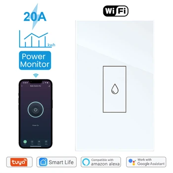 Tuya Smart WiFi 20A Переключатель бойлера и водонагревателя с защитой от перегрузки цепи монитора питания Работает с Alexa Google Home