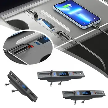 Автомобильное USB Зарядное Устройство Выдвижной Кабель Быстрое Зарядное Устройство USB-Шунт-Концентратор Удлинитель Центральной Консоли Смарт-Датчик Аксессуары Для Модели 3 M7T2