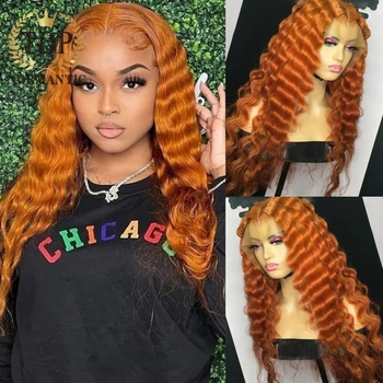 Topnormantic Парики глубокой волны оранжевого цвета с натуральной линией роста волос, индийские парики из человеческих волос Remy для женщин, парик на кружеве 13x6
