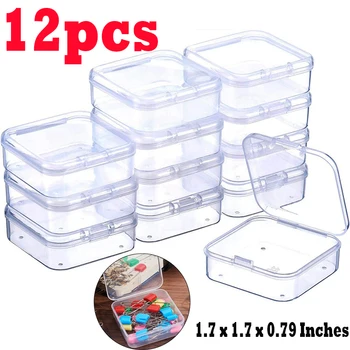 12 мини-коробок, Квадратный прозрачный пластиковый футляр для хранения ювелирных изделий, контейнер, упаковочная коробка для серег, колец, бусин, сбора мелких предметов
