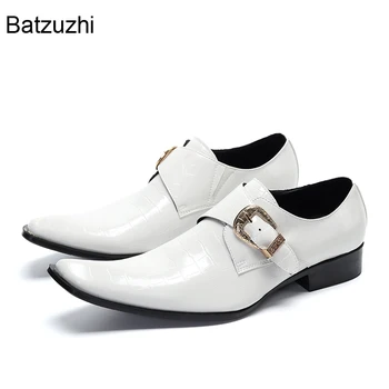 Мужская обувь Batzuzhi в японском стиле, Белые кожаные модельные туфли с квадратным носком, Мужские туфли с пряжкой и ремешком, Белые вечерние и свадебные туфли, мужские