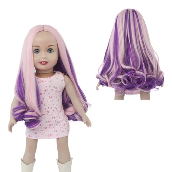 MUZIWIG 18-дюймовые американские куклы, Парик для волос, Фиолетовый, розовый, Термостойкие Куклы с длинными Вьющимися волосами, Аксессуары для кукол, Волнистый Парик