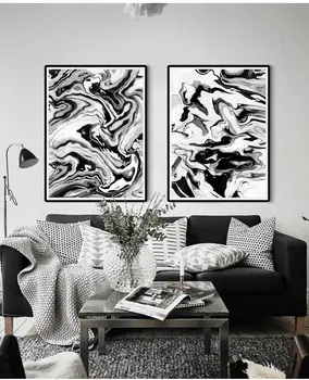 Черно-белая абстрактная живопись, холст, современное украшение для дома, плакат, картина, ручная роспись для гостиной, duvar tablolar