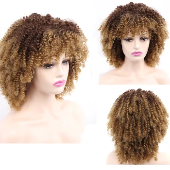 Женский парик из синтетических волос, парики для девочек, афро-кудрявые парики с челкой, светлый парик, черный розовый парик, косплей, парики