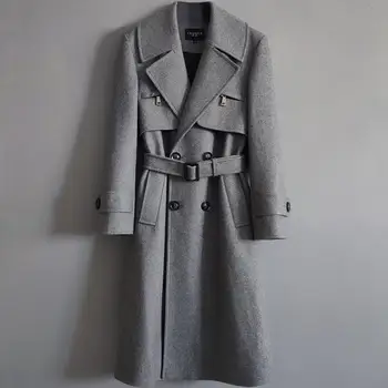 Новое двубортное пальто Для мужчин, Роскошная брендовая Длинная шерстяная твидовая куртка Для мужчин, Осень-Зима, Новое корейское пальто на металлической молнии