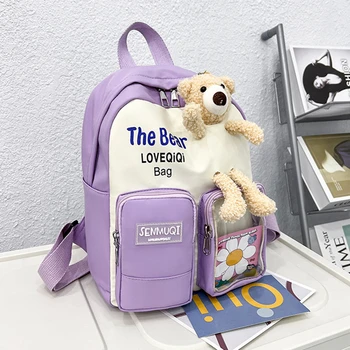 Детский рюкзак с куклой-медведем для отдыха, корейский мультфильм, школьный рюкзак для детского сада, рюкзак для мальчиков и девочек, нейлоновая милая сумка