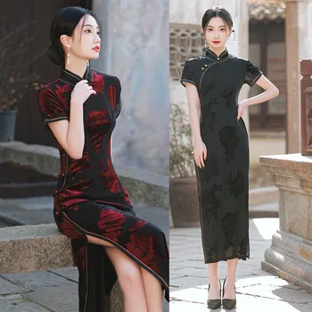 Yourqipao Винтажные Новые Весенне-летние Модные Улучшенные Подиумные Платья Cheongsam Для пожилых Женщин Hanfu в Китайском Стиле Для мам