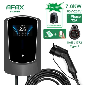 AFAX 7,6/9,6/12 кВт Кабель EV Зарядное устройство Type1 50A EVSE Зарядный кабель Tesla SAE J1772 Контроллер Wallbox для Управления Приложением для электромобилей