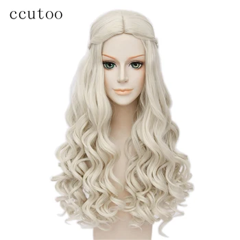 ccutoo Алиса в Стране чудес, Белая королева, парик для косплея, светлые волнистые синтетические волосы с длинной косой, термостойкое волокно