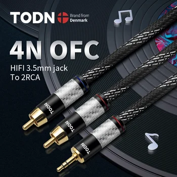 Аудиокабель Todn 3,5 мм jack-2RCA OFC aux-rca Hi-FI стерео для усилителя, мобильного телефона, компьютера, настольного аудио