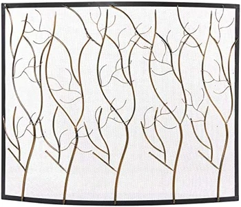 Однопанельный каминный экран с рельефным деревом и изогнутой сеткой, 39 