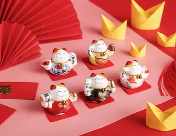 Набор из 5 предметов, Мини-керамика Maneki Neko Lucky Cat 4,5x4,5x5 см, креативный милый декор для дома, Автомобиля, орнамент, подарок