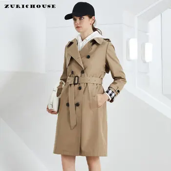 Темпераментный тонкий Женский тренч, весенне-осенние пальто, модное двубортное офисное женское пальто с поясом, Повседневная длинная ветровка