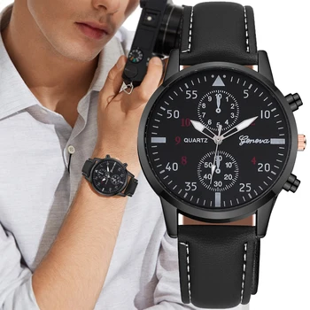Роскошные мужские часы Geneva, Повседневный кожаный ремешок, Мужские Аналоговые кварцевые наручные часы, Подарок Relogio Masculino