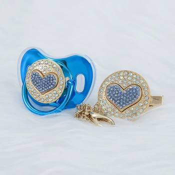 MIYOCAR роскошная соска-пустышка bling 3D blue heart и зажим для пустышки без бисфенола А уникальный подарок Без фотографии для ежедневного использования