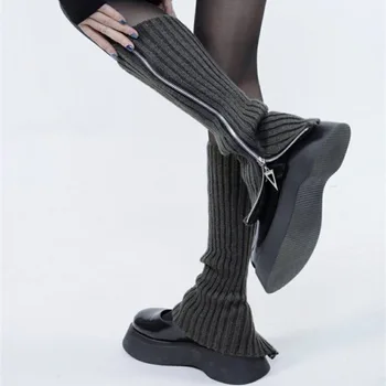 Грелка для ног на молнии для женщин и девочек, манжета для ботинок JK, Длинные носки в стиле 
