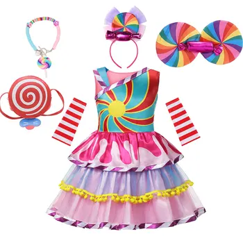 Новое платье-конфетка для девочек, Летний костюм без рукавов, Косплей, Карнавальный фестиваль, Рождественские Платья, Детский модный халат, детская одежда
