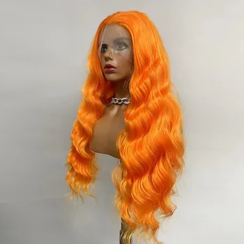 Оранжевые Парики с Кружевным Фронтоном Из Высокотемпературных Волокнистых Волос, Длинный синтетический парик с кружевным Фронтом Для чернокожих женщин, Термостойкие Парики для Косплея