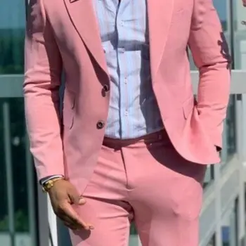 Новое Поступление, Мужские костюмы из Розового Золота, Смокинги для жениха с отворотом, комплект из 2 предметов (куртка + брюки), Мужские костюмы Homme