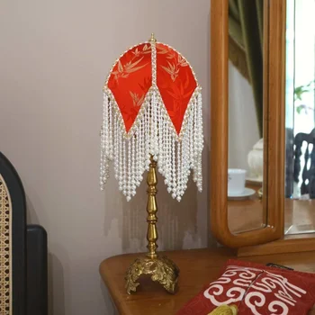 Красный тканевый абажур ручной работы свадебный подарок в национальном стиле винтажная латунная прикроватная тумбочка для спальни настольная лампа