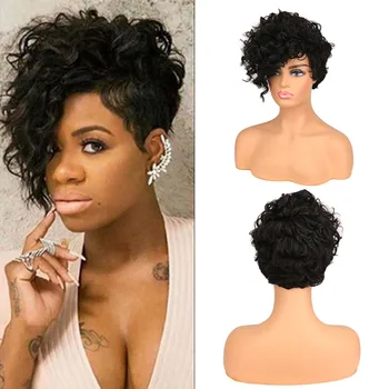 ПРИЧУДЛИВЫЕ Женские синтетические парики с короткими локонами, натуральные черные парики для косплея с челкой, термостойкие волосы для чернокожих женщин