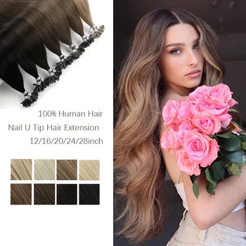 ZURIA 25S Nail U Tip Наращивание Человеческих Волос Fusion Keratin Bond Remy 100% Натуральные 16 